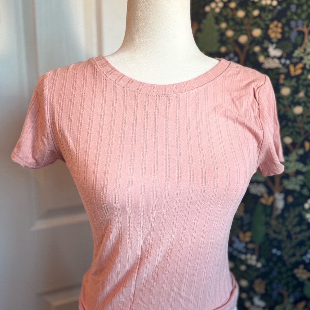 Blush Ribbed Short Sleeve Top